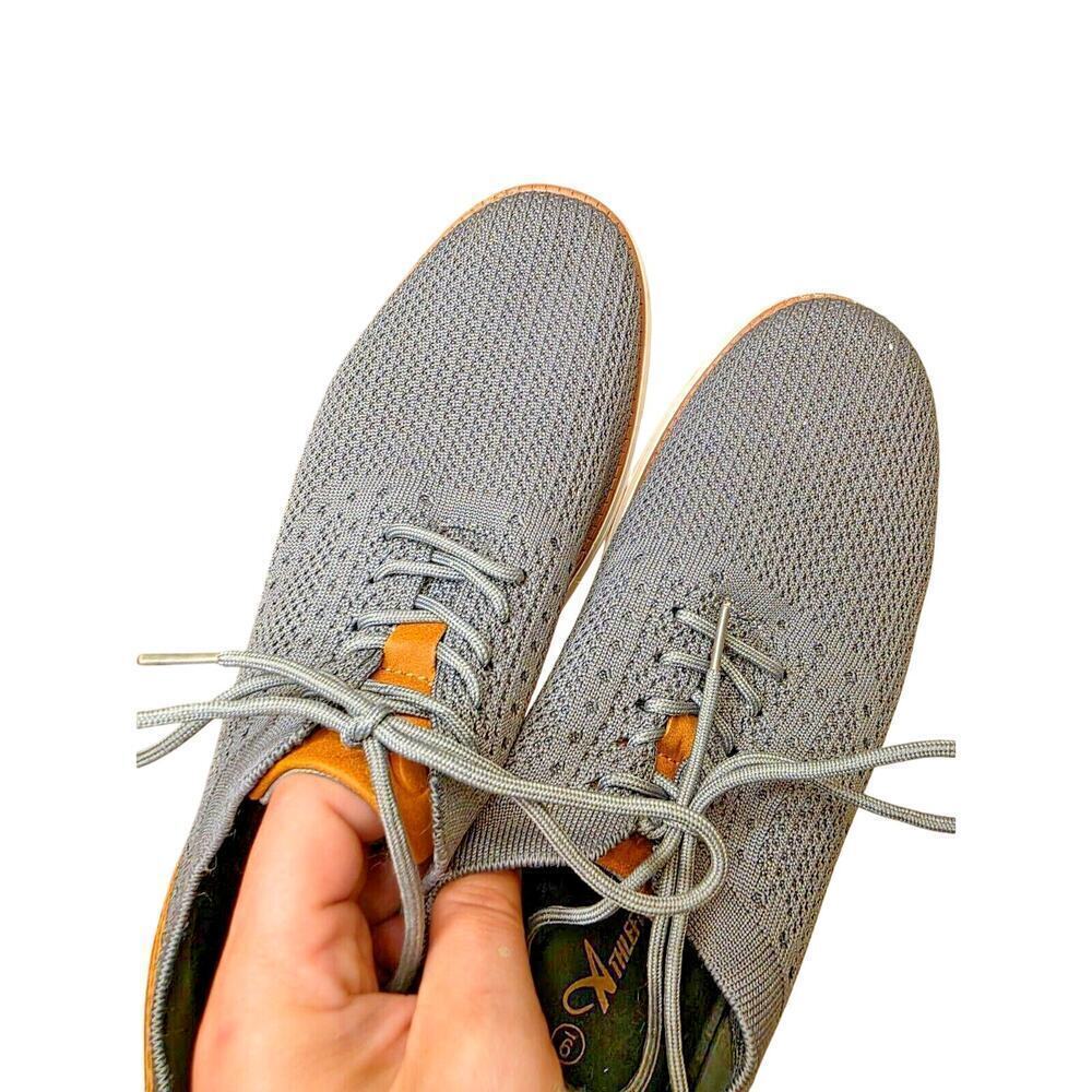 Athlefit Mens Casual Knit Sneakers Size‎ 9 Gray & Brown With Faux Leather Accent - Picture 6 of 15